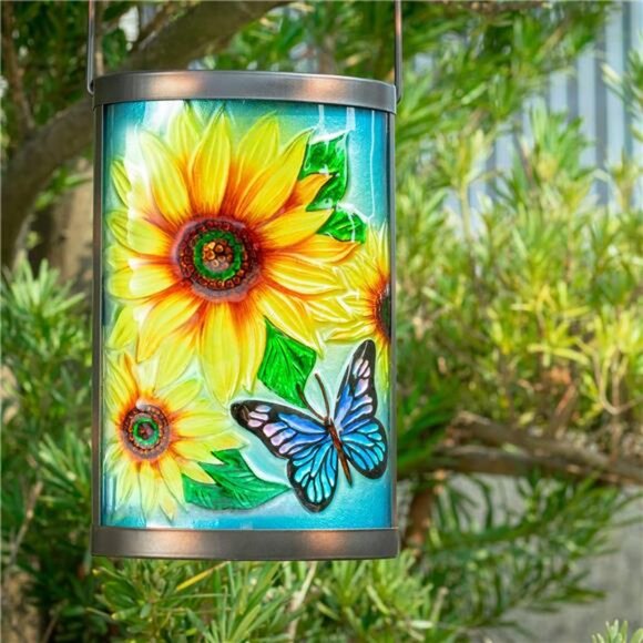 Hanging Solar Lantern Outdoor Waterproof LED Solar Lights Sunflower Decorative - Picture 3 of 7
